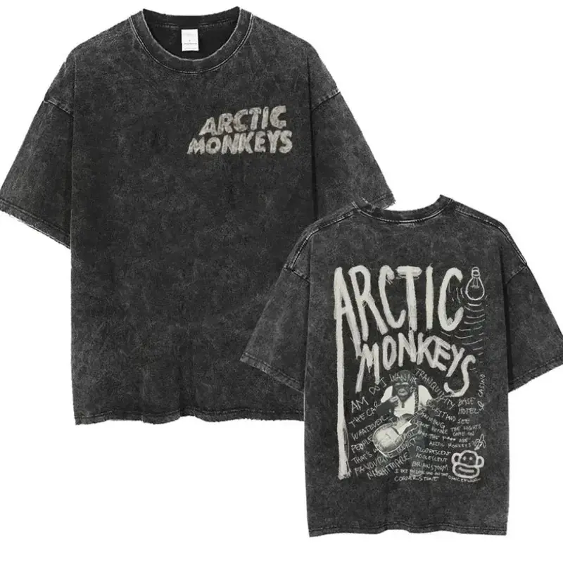 [BT] Retro Rock Arctic Monkeys Music Album Graphic T-Shrit Men's Vintage Washed Oversized Short Sleeve T Shirt Y2k Hip Hop casual Streetwear top