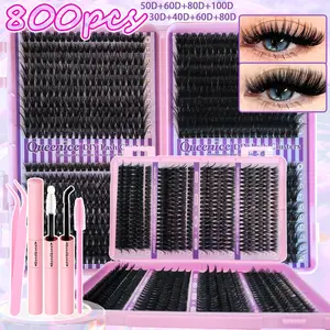 QUEENICE Lashes Cluster DIY Lash Extension Mixed Tray Clusters Eyelashes Fluffy Wispy Lash Clusters Individual Lashes Cat Eye Lash Extension DIY Eyelash Extensions Volume False Eyelashes (30D40D50D60D80D100）