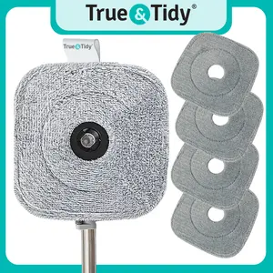 True & Tidy 9" Thick Microfiber Mop Pad Refills, compatible with SPIN-800 and most square mops, washable up to 100x, reusable, eco-friendly Disposable