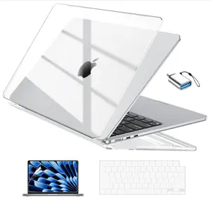 EooCoo Case Compatible with MacBook Air 13 inch 2025 2024 2023 2022 M3 M2 A3113 A2681, Clear Air 13.6" Laptop Hard Shell Case + TPU Keyboard Skin Cover + Screen Protector, Crystal Clear