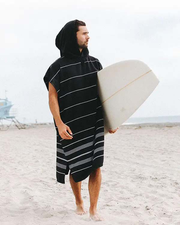 Classic Stripe Hooded Poncho Black