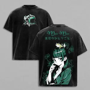 Maomao The Apothecary Diaries T-Shirt Oversize Unisex Heavy Cotton Vintage Washed Double Printed Anime Manga Graphic Tee Japanese Retro Streetwear Cosplay Womenswear Menswear Top Unisex Couple T-shirts