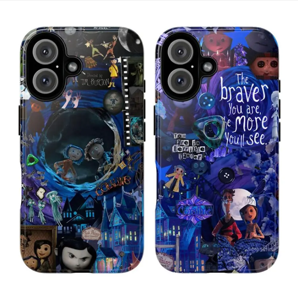 Movie Collage Phone Case – Portal Scene, Button-Eyed Characters & Gothic Fantasy Aesthetic for iPhone 17–11 Pro Max, Galaxy S25–S21 Ultra