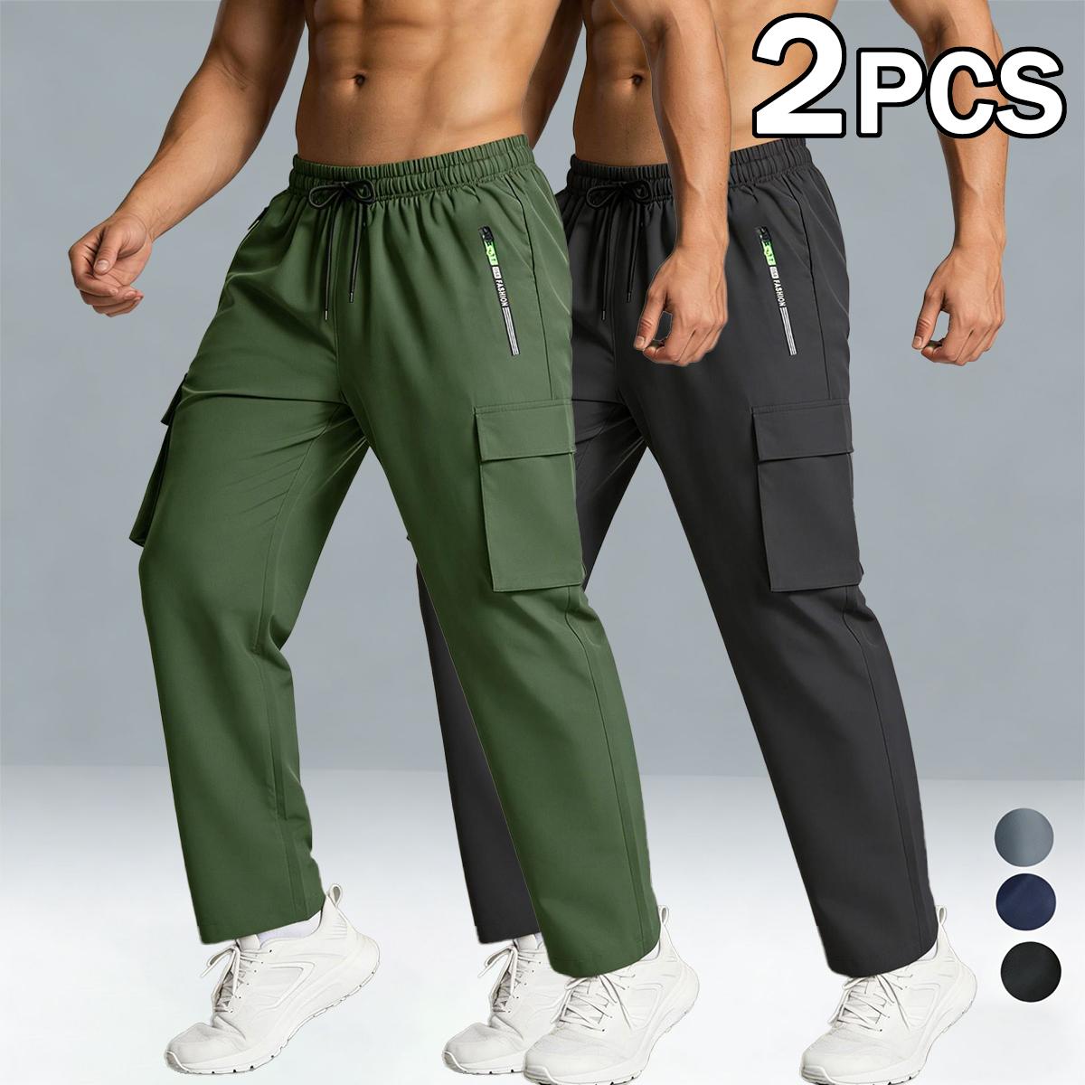 5 Pack Men's Cargo Pants, Quick Dry Elastic Waist Work Pants with Zipper Pockets, Lightweight Casual Hiking Joggers for Men, Outdoor Athletic Sweatpants