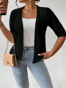 Women's Solid Color Open Front Cardigan, Casual 3/4 Sleeve Basic Knitwear for Fall, Fashion Women's Knit Clothing for Daily Wear, Womenswear Tops