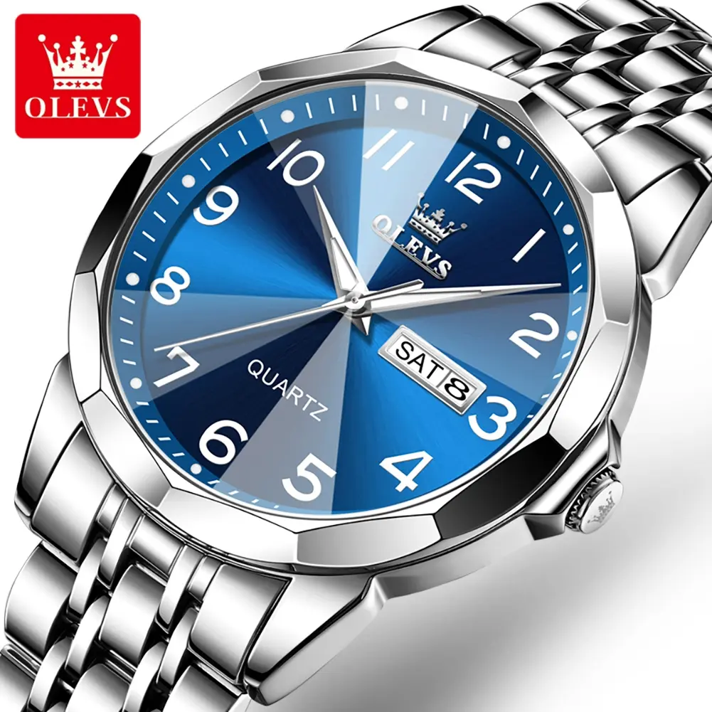 OLEVS Men's Waterproof Quartz Watch Model with Large Clear Numeral Markers & Practical Luminous Hands