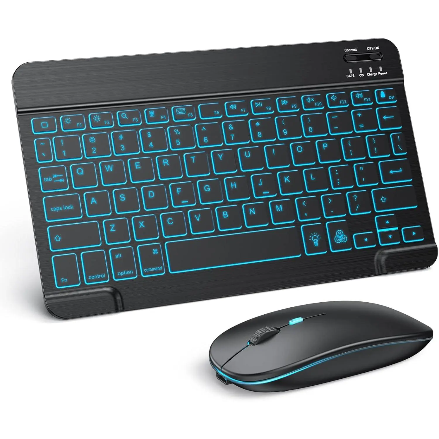 and Mouse Combo for iPad - Rechargeable Wireless  & Mouse with 7-Color Backlit Compatible with iPad 10th/9th/8th Gen, iPad Pro/Air/Mini, iPhone15/14/13 Pro, Black