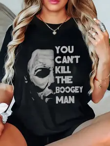 Halloween Michael Myers T-Shirt Summer Cotton Men's Women Top Tee Streetwear Loose Casual Trendy Oversized Retro Harajuku O-Neck Short Sleeve T-Shirt Unisex Menswear Distressed Graphic Big Vintage