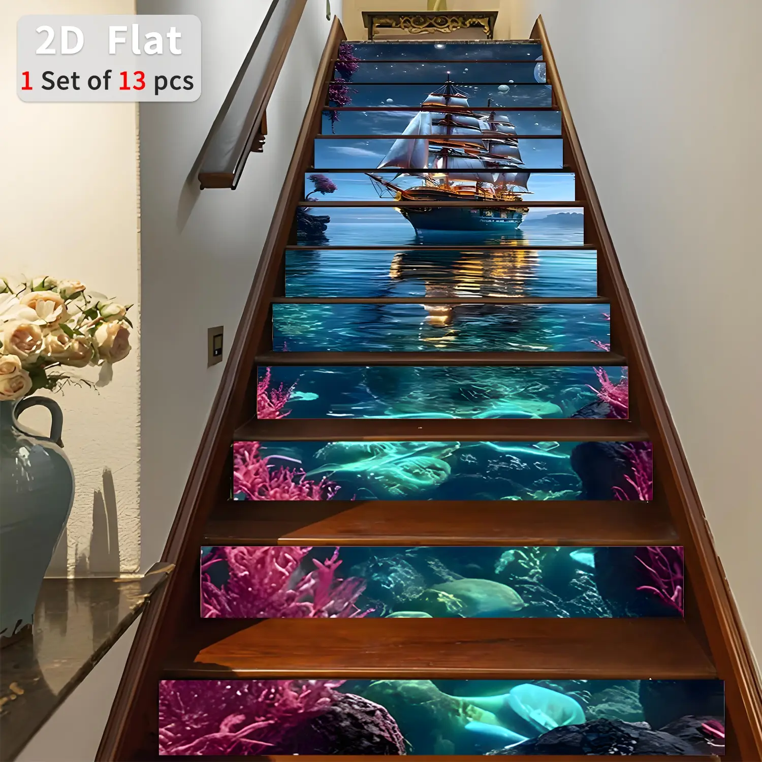 Geometric Pattern Stair Sticker, 13pcs/set Waterproof Self Adhesive Stair Sticker, Removable Decorative Wall Sticker, Sticker Decoration for Home Decor