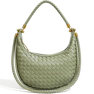Trendy Woven Crescent Bag for Women – Chic Braided Shoulder & Crossbody Purse, Underarm Saddle Handbag, Perfect for Daily Outfits & Minimal Style, Pu Leather, With Handle
