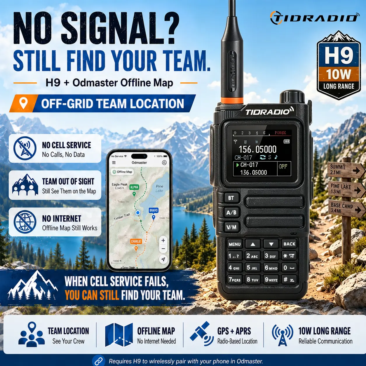 TIDRADIO TD-H9 APRS GPS Support 10-Watt Multi-Band Radio, Bluetooth Wireless APP Program, Spectrum Analysis, SMS, USB-C Battery, NOAA Weather, AM/FM, High Power Long Range Handheld Two Way Radio for Adults,back to school,back to school haul
