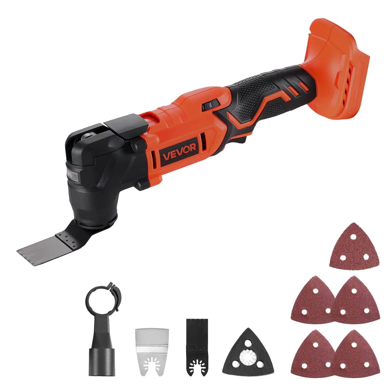 VEVOR Cordless Oscillating Tool, 20V Multitool Oscillating Tool with 6 Variable Speeds 8500 - 17000 OPM, 3.2 °   Oscillating Angle, 8PCS Saw Accessories & LED Work Light (Battery Pack Not Included)