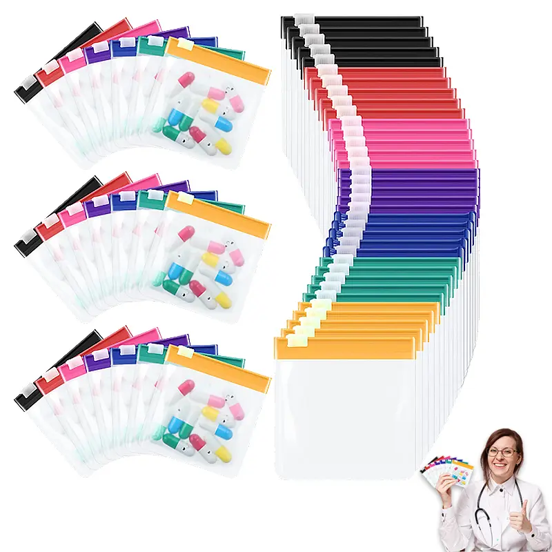 35-Pcs Reusable EVA Pill Pouch Bags Set, Zippered Translucent Slide Lock Storage Bags, Vitamin/Supplement/Medical Organizer, Waterproof Wear-Resistant for Travel