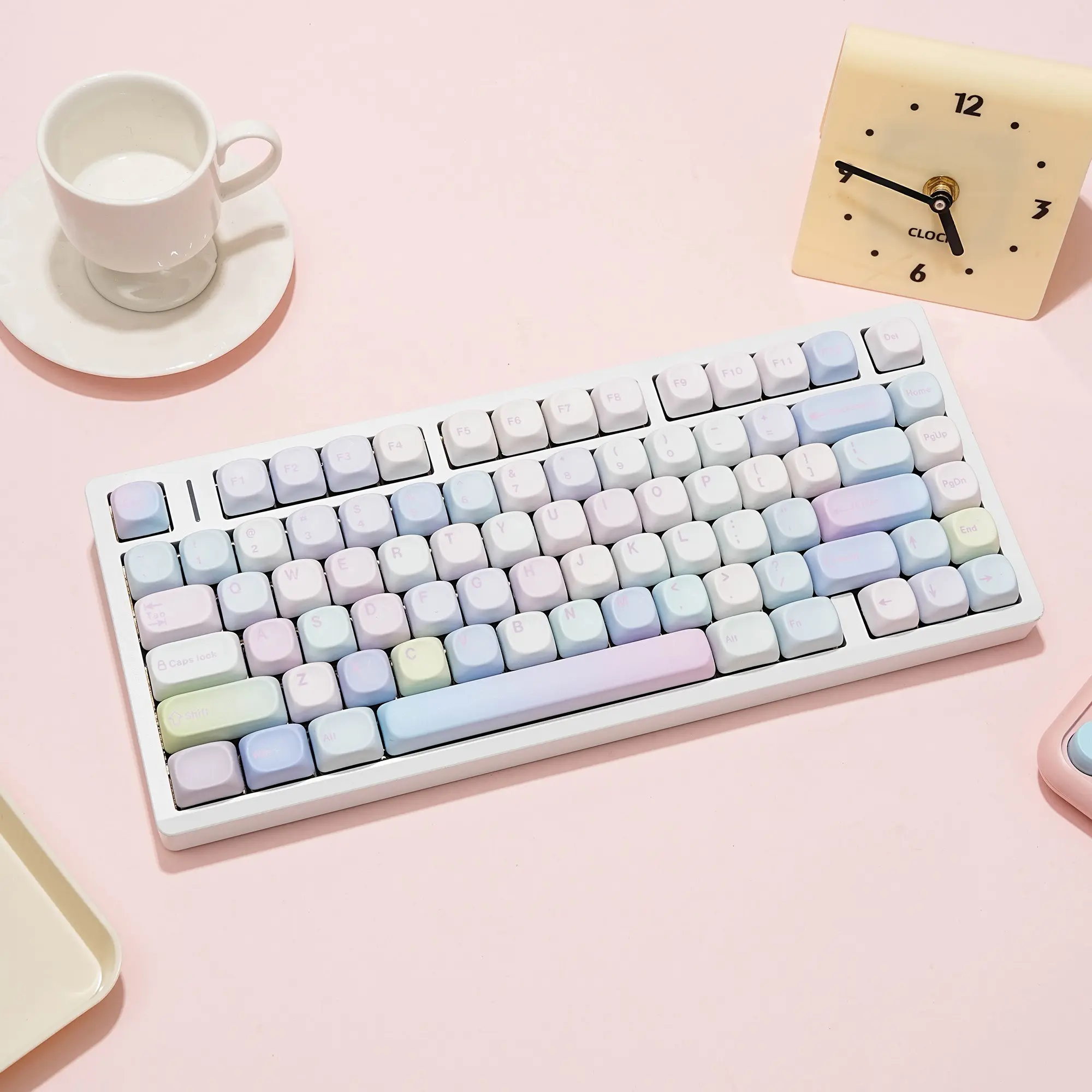 130 Key Moa Height Bubble Pbt Keycaps, Keycap Set, 5-Sided Heat Transfer, English German, Mechanical Keyboard, Gaming Keyboard Accessories, Gaming Setup Accessories, 7u Split Spacebar 1.7mm Thickness, Simple Design