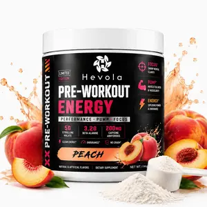 Peach/Strawberry Flavored Pre-Workout Supplement [30 Servings], designed for professional athletes, each serving contains 200 mg of caffeine.
