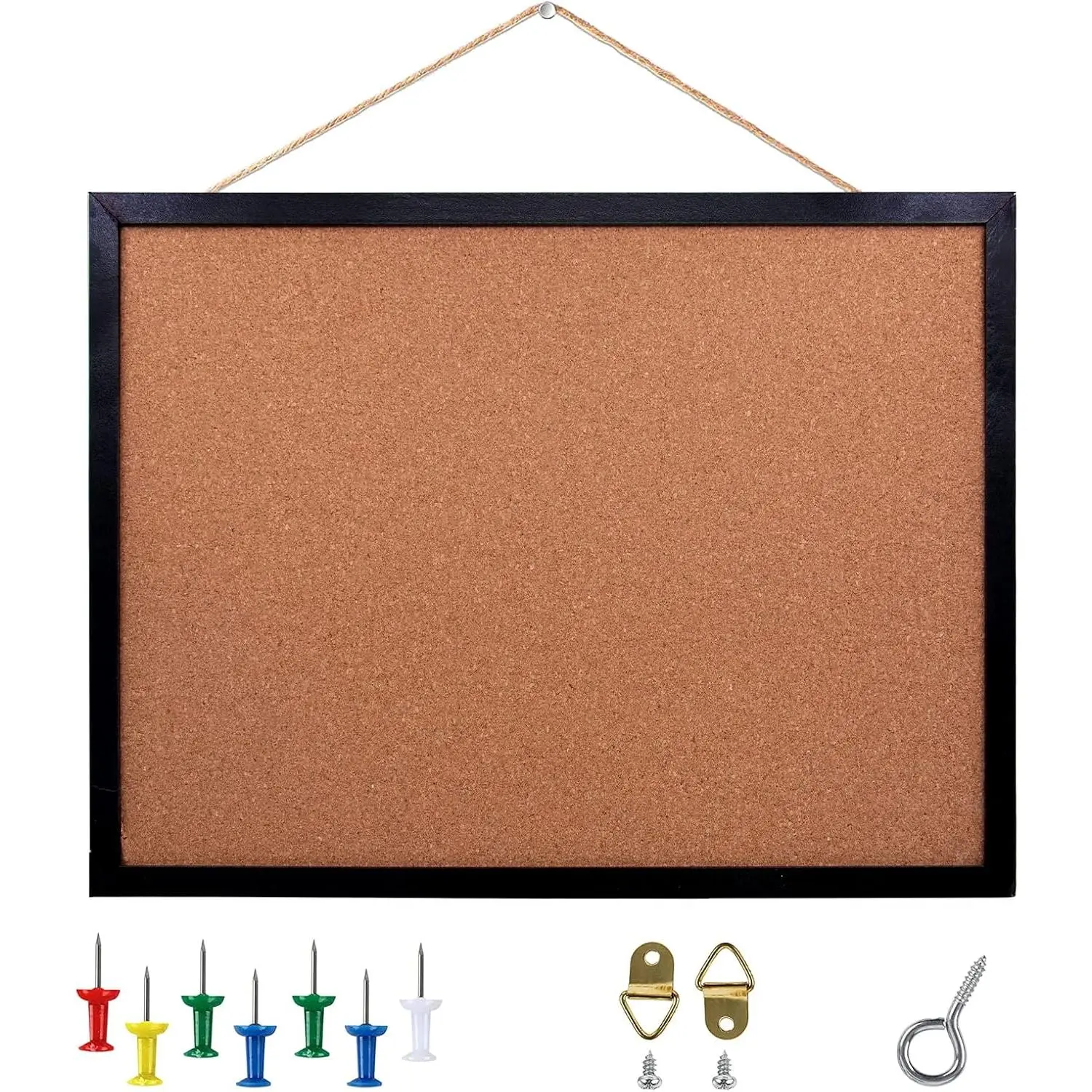 Portable Selfie Ring Light with Classic 17.7"x13.3" Black Wooden Oak Finish Frame, Wall-Mounted Cork Bulletin Pin Board - Sturdy and Stylish, Easy Installation, Flexible Mounting for Home & Office Decor