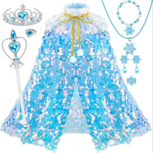 Princess Cape Suit, 1 Set Shiny Ice Sequins Princess Cape Suit, Girl Toys, Princess Kids Toys for Birthday, Holiday Party, Dress Up Costume