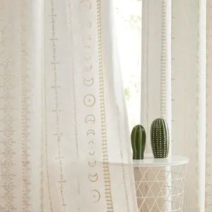 Aztec Curtains Light Filtering for Living Room, Boho Geometric Tribal Print Curtain for Bedroom, Linen Semi Sheer Curtains 63 Inches Long 2 Panels, Grommet Drapes 55"W x 63"L, /Beige