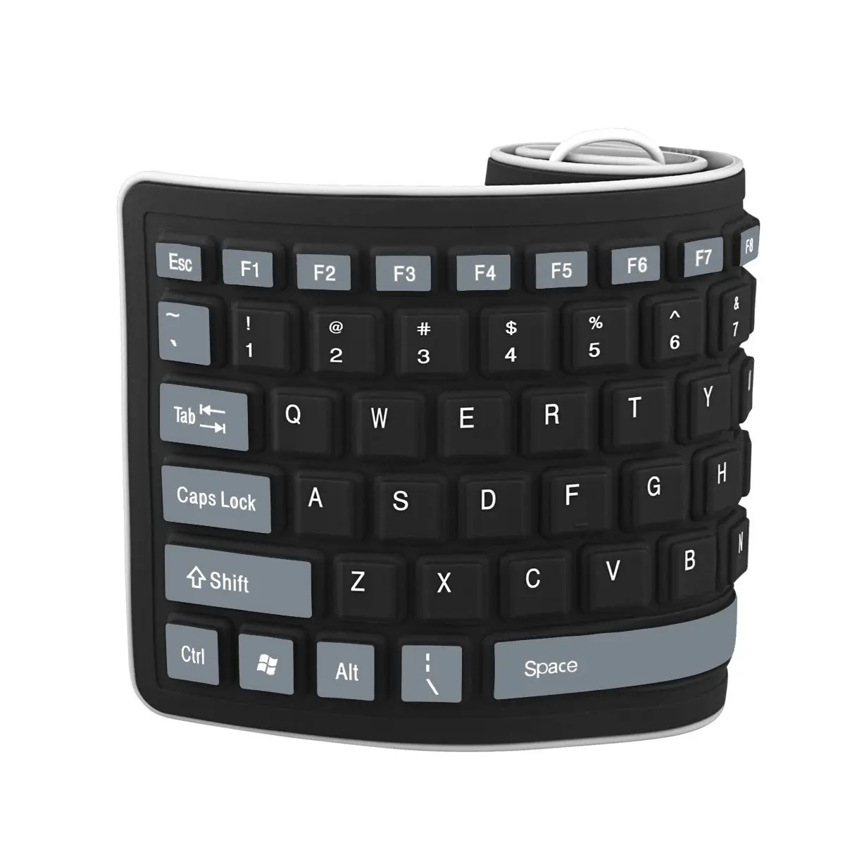 Full Size 103-Key Foldable Roll-Up Silicone USB Wired Keyboard - Waterproof, Ultra-Light, Quiet Typing for Laptops, PCs