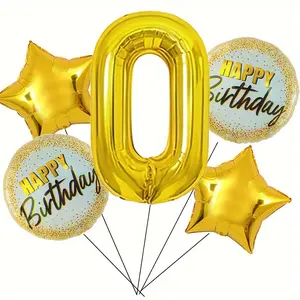 Set of 5 Large Golden Number Balloons (0-9) for Birthday Celebrations, Featuring And 'Happy Birthday' Balloons.These Foil Mylar Balloons AreReliable for Parties, Weddings, Bridal Showers, Engagement Pho Sessions, And Anniversaries