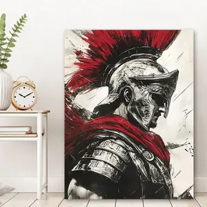 1pc,Dramatic Roman Warrior Canvas Wall Art with Plumed Helmet & Red Cape – Ancient Empire Spartan Soldier Historical Artwork for Home & Office Decor – Heroic Figure Stretched Print
