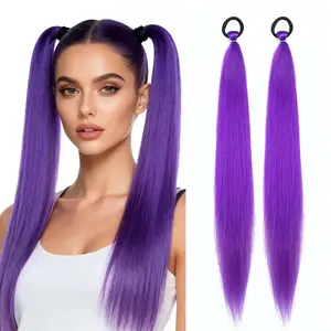 Purple Hip Hop Pre Stretched Synthetic Braiding Hair Straight Braid Ponytail Extension with Elastic Tie Sleek Wrap Around 2PS/Pack