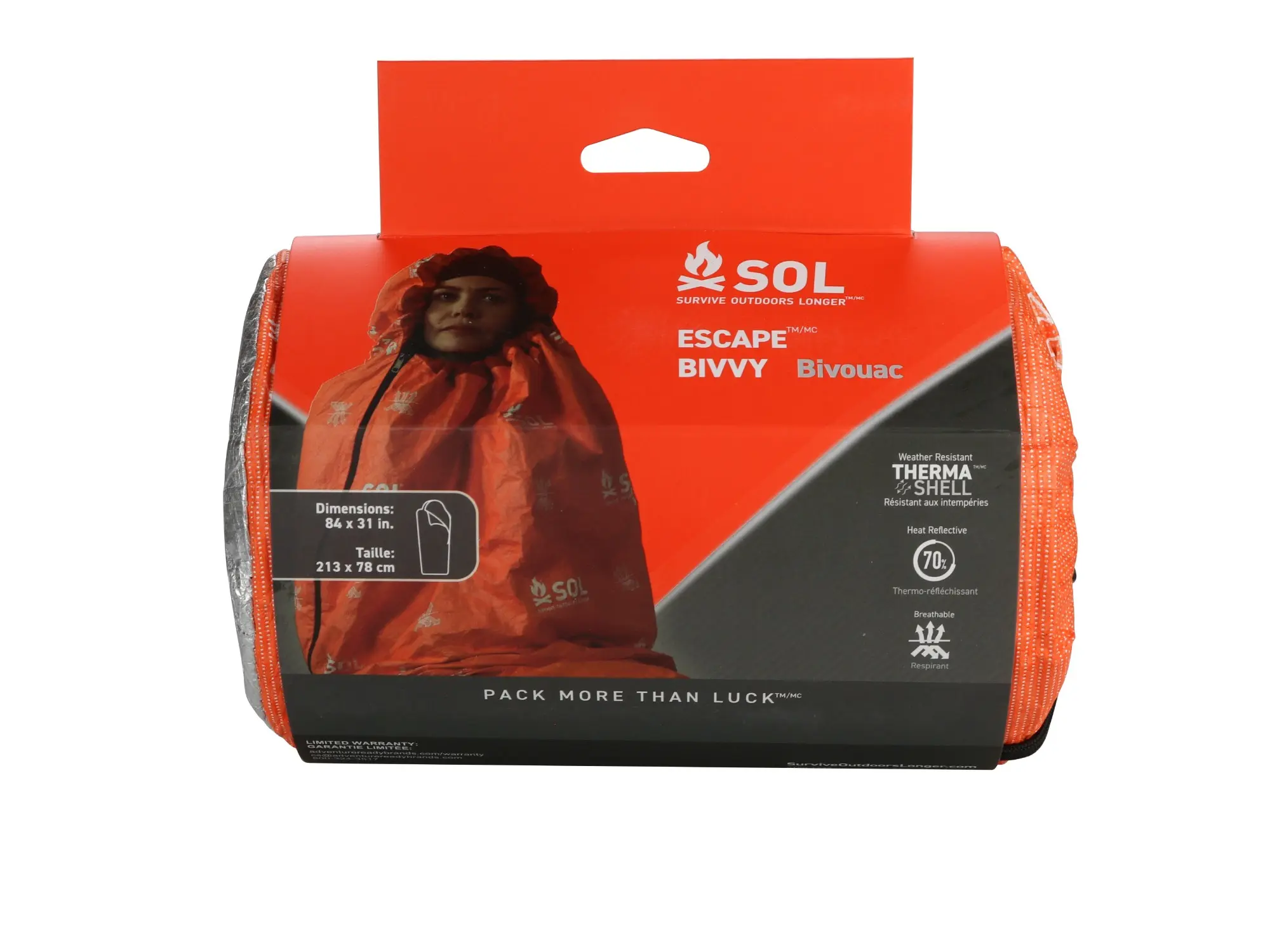 S.O.L. Survive Outdoors Longer Hooded Escape Bivvy - All-Seasons Wearable Sleep Sack, Reflective, Breathable, Water-Resistant, Tear-Resistant Large Hood Shelter for Camping, Unisex Camping Gear