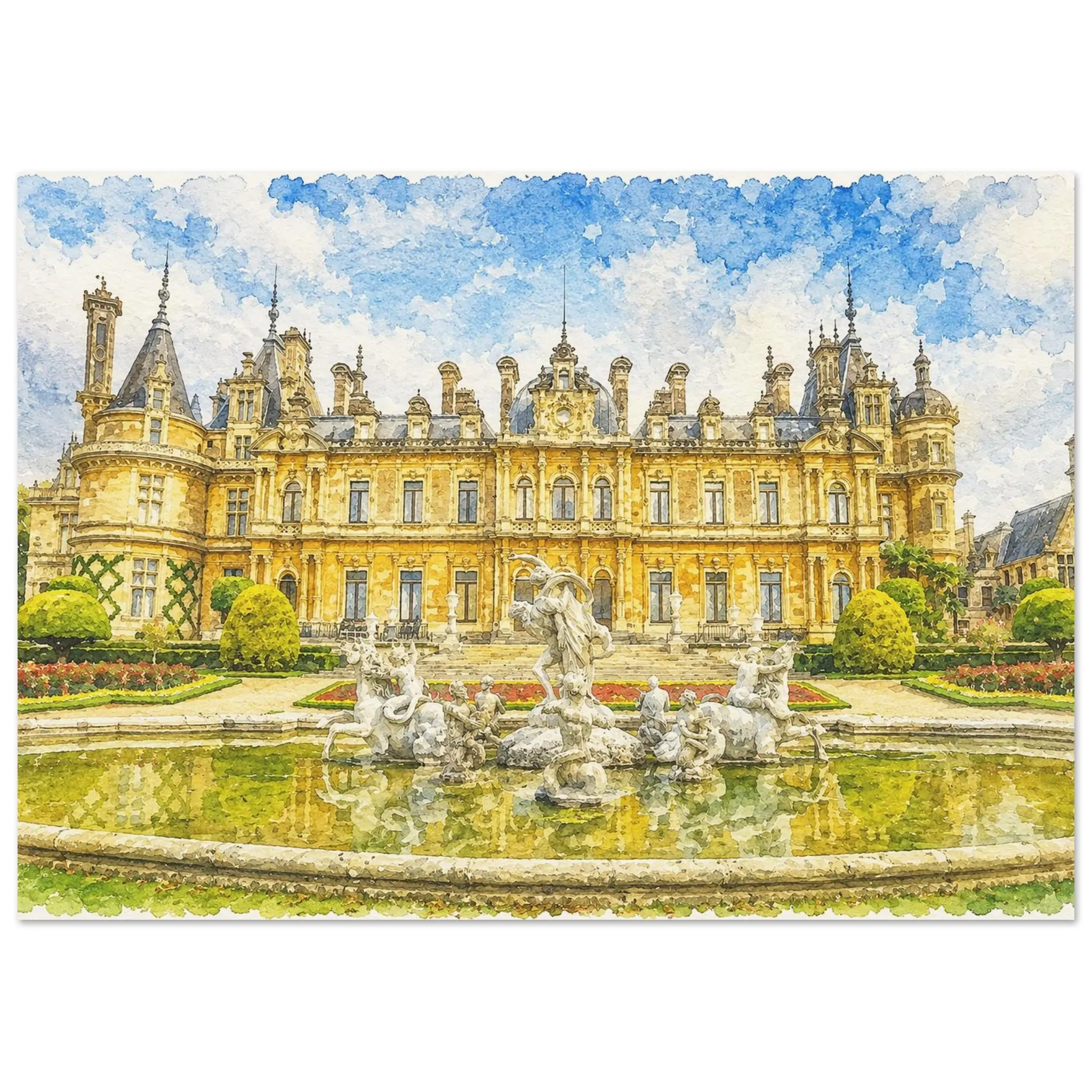 Waddesdon Manor (2) - Premium Matte Paper Style Poster - Watercolor Journey Collection