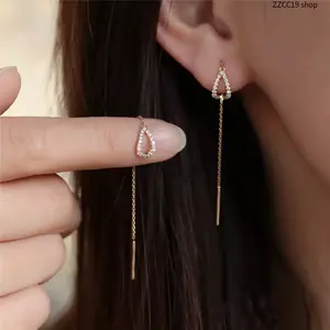 Minimalist Dainty Teardrop Threader Earrings - Elegant Long Chain Drop Earrings for Women