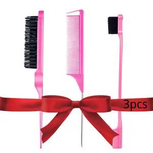 3 Count Comb Set for Teasing Edge and Rat Tail Comb and Edge Combs Hair Stick for Styling Women's Haircare (Pink)