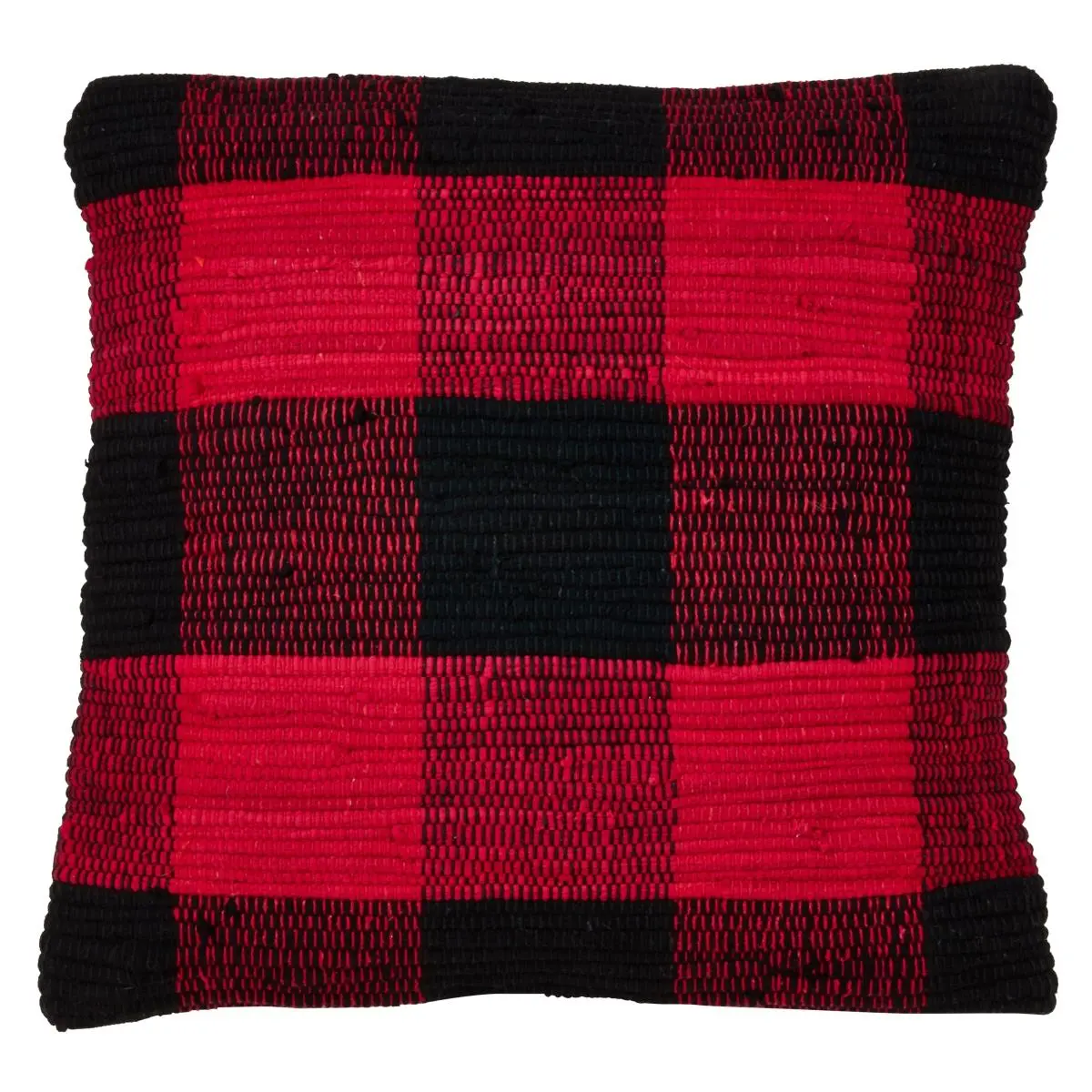 Saro Lifestyle 9027.R18S 18 in. Buffalo Plaid Chindi Cloth Filled Pillow, Home/House Decor for Room Decor & Cozy Vibe