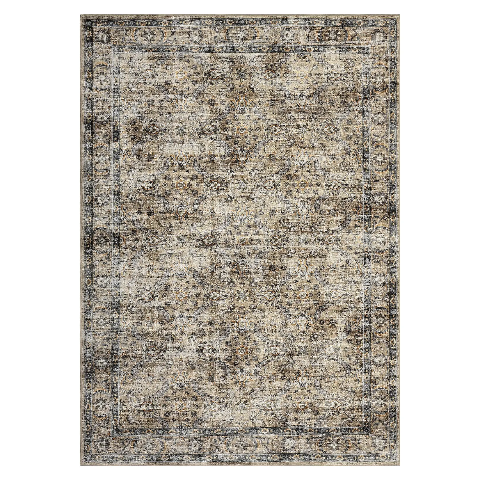 Garvee Washable Decorative Vintage Area Rug - Low Pile Complete Polyester Faux Carpet with Non-Slip TPR Backing, Collapsible Soft Durable Indoor Floor Rug for Living Room/Bedroom - Blue, 120x170 cm