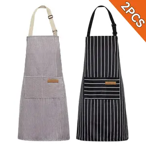 2-Pack Cotton Adjustable Bib Chef Aprons - Lightweight, Soft, 2-Pocket, Shiny-Strap, Machine Washable Easy Clean Home Cooking Aprons for Men Women, Adjustable Aprons
