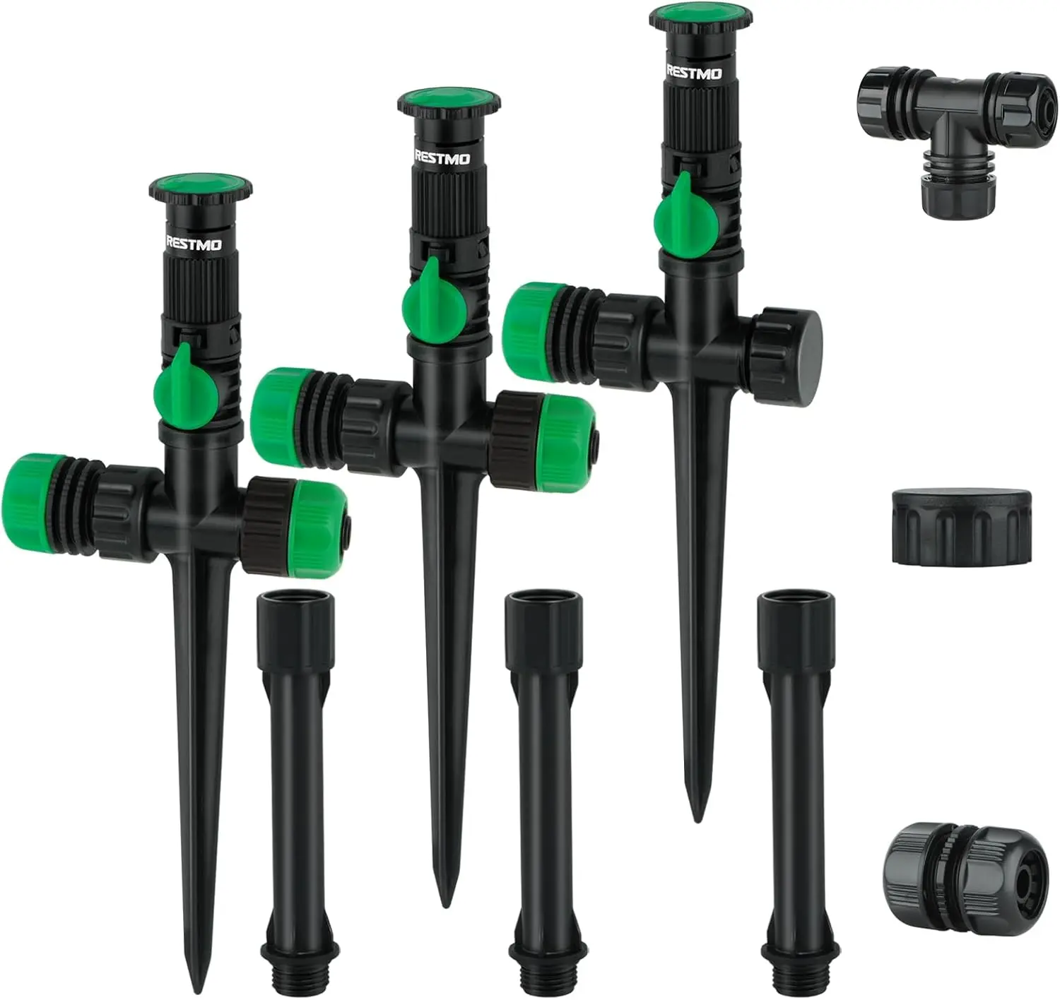 RESTMO Above Ground Sprinkler System, Flexible DIY Irrigation Kit, Multi-Adjustable Lawn Sprinkler for Garden Plant, Flower Bed and Large Yard Area Watering, Garden Hose is Not Included,3Pack