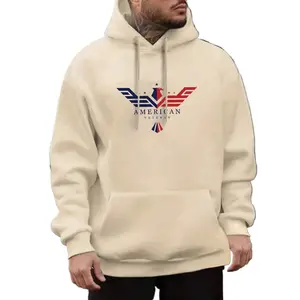 Eagle Mens Spring Autumn Casual Hooded Sweatshirt American Veterans Logo Comfortable Warm Pullover Long Sleeve Loose Baggy Oversize Black Polyester Tops - Menswear