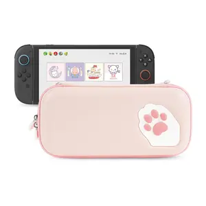 GeekShare Cat Paw Travel Case for Switch 2 (2025), Portable Hard Shell Storage Bag with 12 Game Card Slots, Pink