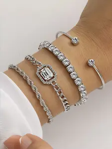 Vintage Twisted Bracelet Set, Punk Rhinestone Open Bangle, Exaggerated Style, Fashion Accessory, Perfect for Trendy, Punk Style Jewelry, Rhinestone Decor Bangles