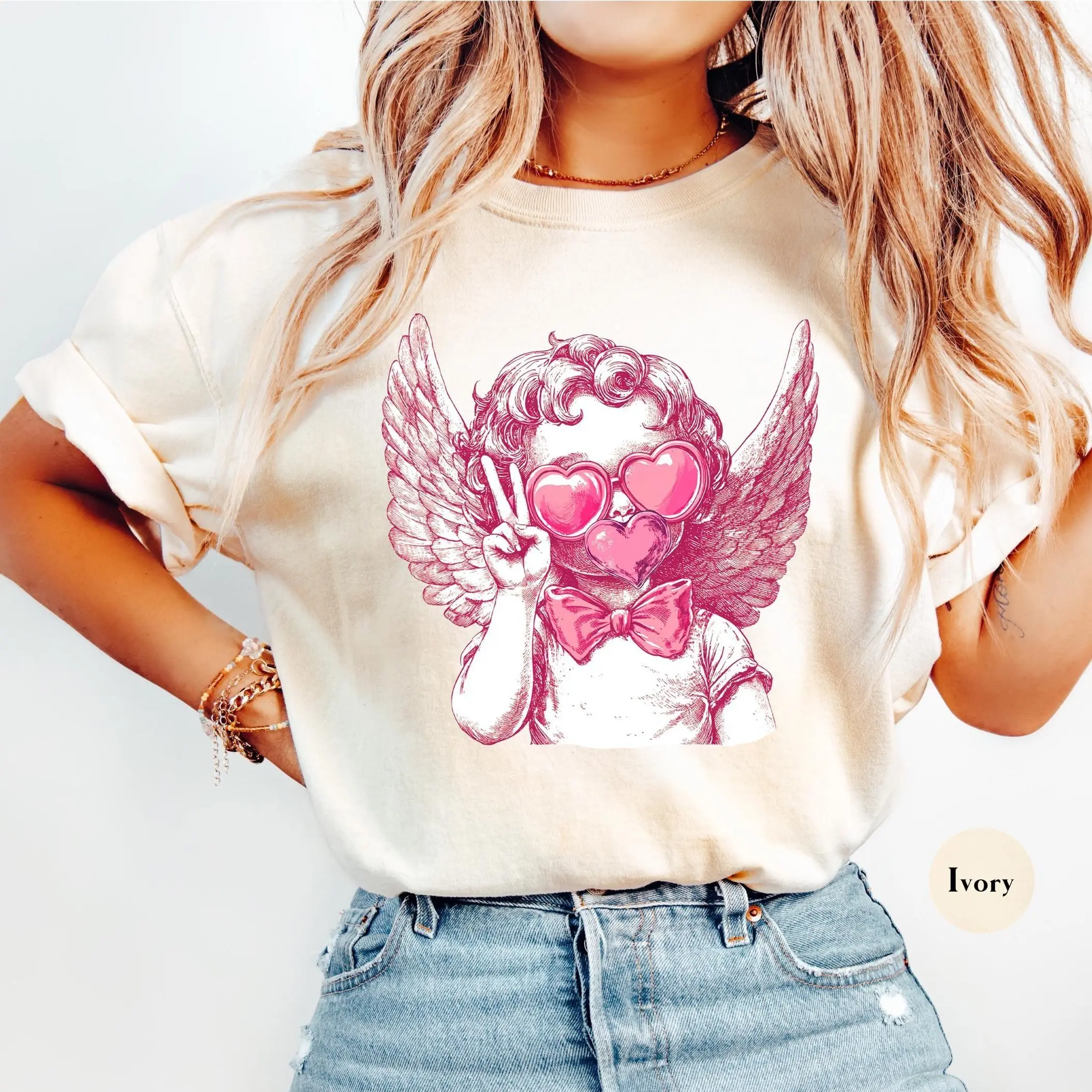 Comfort Colors Vintage Cupid Valentine's Day T-Shirt, Bootleg Valentine Retro Angel Shirt, Cherub Graphic Tee, Cute Coquette Aesthetic Heart Top, Trendy Valentine Day Outfit, Romantic Cherub Season Apparel, Holiday Gift for Women & Men