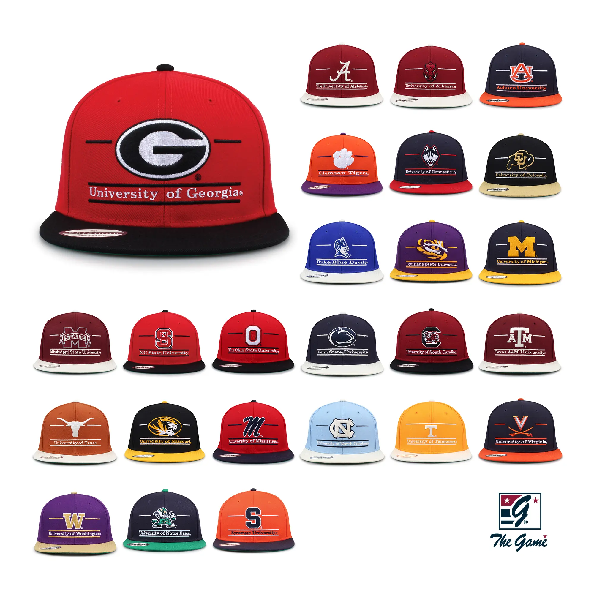 NCAA Men's Fashion Snapback Hats - 90s Retro Brim, Contrast Split Bar Design, Adjustable Football Hats, University Print, Retro Gameday Fit, Gameday Vibes, Men's Game Day Accessories