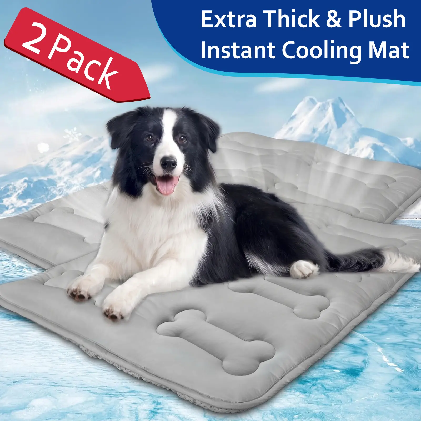 2-Pack Thicker Dog Cooling Mats for Dogs, No Geal No Electric Cute Bone Quilted Washable Durable Non-Slip Long-Lasting Instant Cool Summer Pet Cooling Pad, Portable Lightweight Indoor Outdoor Cold Kennel Crate Bed for Large Dogs, Grey #DealsForYouDays