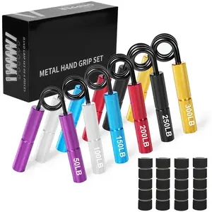 6-Piece Metal Grip Strength Set Aluminum Handle A-Type Alloy Arm Strength Professional Grade Fitness Spring Steel Forearm Grip Strengthener Hand Exercise Equipment Hand Grip Strengthener