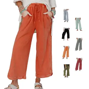 Hixiaohe Womens Washed Wide Leg Sweatpants Vintage High Waist Baggy Pants Drawstring Athletic Palazzo Trousers with Pockets TikTokShopBlackFriday