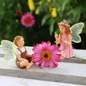 2pcs Resin Angel Boy & Girl Statues, Garden Fairy Micro Landscape, Indoor Decor, Fairytale Story Scene, Outdoor Lawn Decoration, Exterior Decorative Statues, Garden Sculptures Statues, Garden Accessories, Statues Figurines