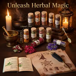 2026 Mother's Day Gift: 30 Jars Complete Witchcraft Kit Dried Herbs & Flowers for Wiccan Spells Altar Setup Spell-Casting Beginner Witch Supplies with Spoon Feather Pen Guidebook Magical Herbal Collection
