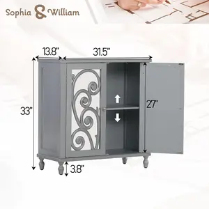 Sophia & William Accent Storage Cabinet with Mirrored Doors, Sideboard Buffet Cabinet with Adjustable Shelves for Living Room Dining Room
