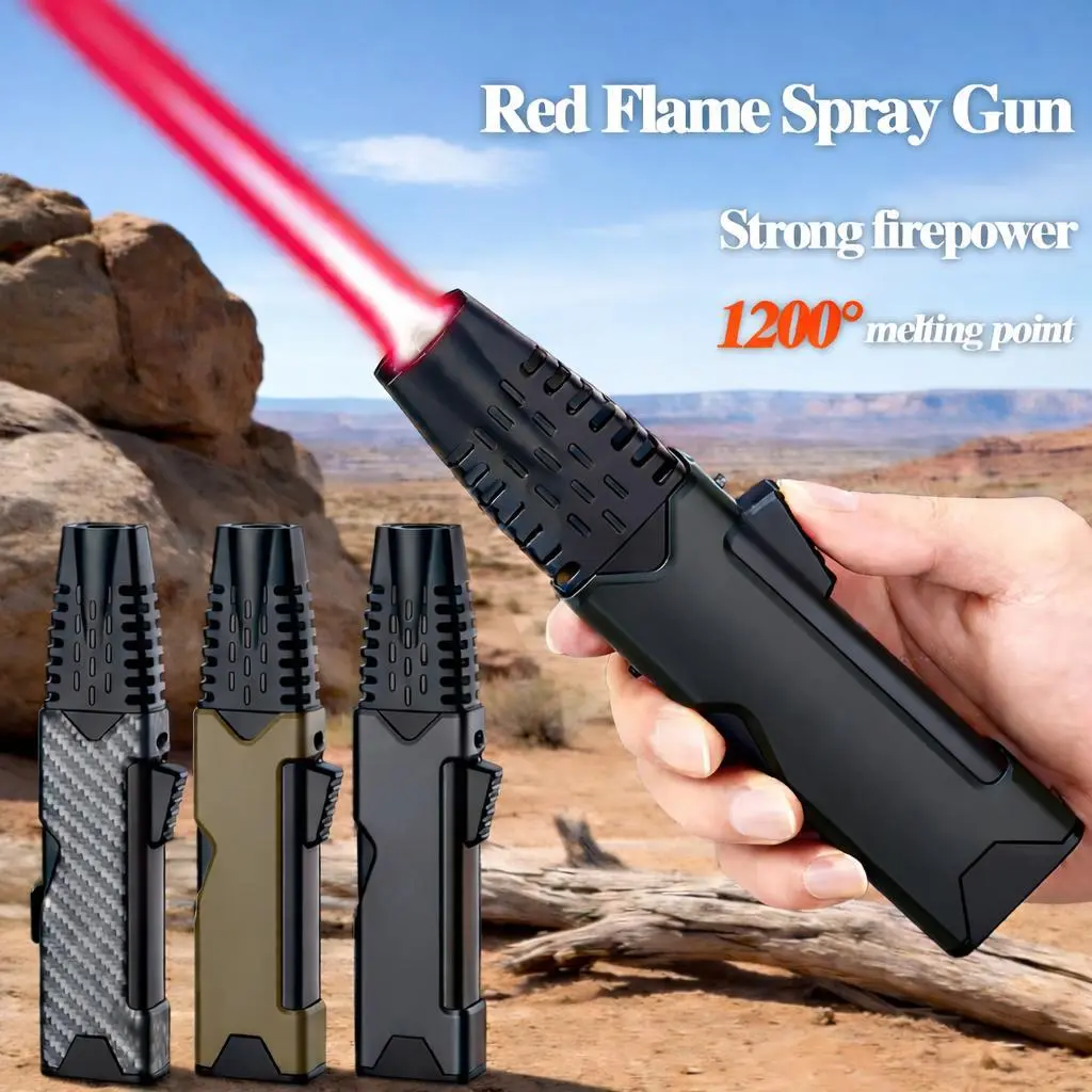 Outdoor Windproof Butane Torch Lighter | Powerful Red Jet Flame, 1300°C Heat, Adjustable & Lockable Flame, 360° Use Metal Lighter for BBQ, Kitchen & Welding, Gift Box Included (Butane Not Included), Without Battery