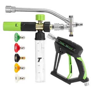 Tool Daily Short Pressure Washer Gun Car Wash Accessories Kit - 3600 PSI Compact Kit with Mini Foam Cannon Foam Sprayer, Dual Connector Accessory, Dual Tip, 5 Power Washer Nozzle Tips, 1/4 Inch Quick Connect, Car Wash Equipment, Car Detailing Products