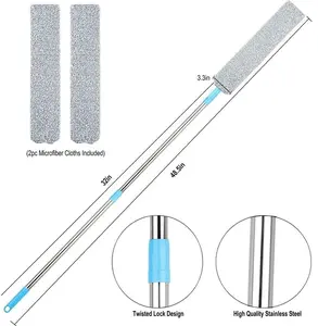 Retractable Gap Dust Cleaner with 2 Microfiber Cloths 48in Long Handle Washable Duster for Appliances Furniture Couch Fridge Cleaning Tools