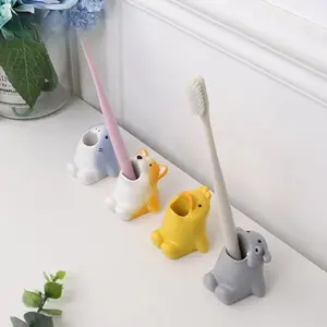 Cute Cartoon Animal Resin Countertop Toothbrush Holder - Bathroom Storage Rack, Household Organizer, Creative Home Decor Ornament, Countertop Toothbrush Holders