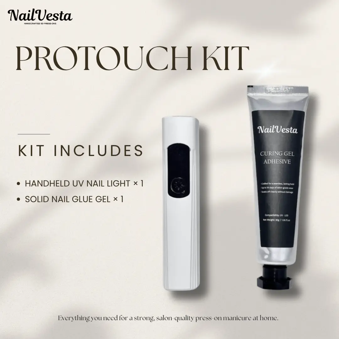 NailVesta ProTouch Kit – Solid Nail Glue Gel Kit & Press-On Nail Adhesive Handheld UV Light | 2-Piece Kit trendy gift serum debonder odorless Halloween Horror Movie hack